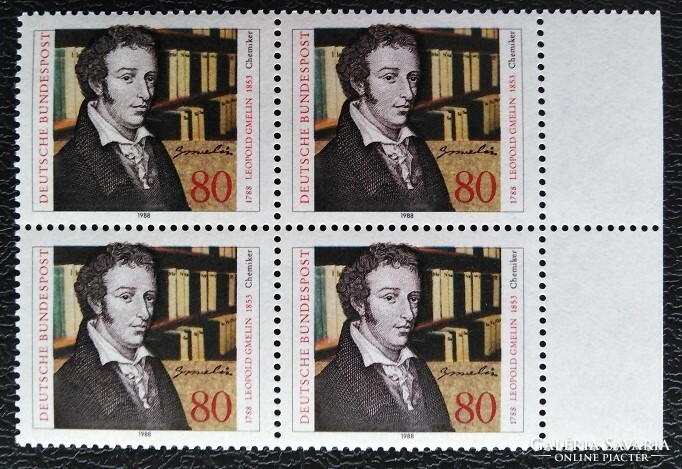 N1377nsz / Németország 1988 Leopold Gmelin vegyész bélyeg postatiszta ívszéli négyestömb