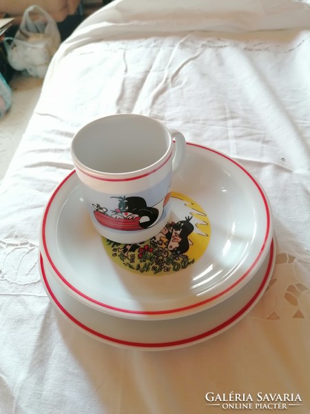 Zsolnay little mole fairy tale pattern, rare, children's tableware, display case 1.
