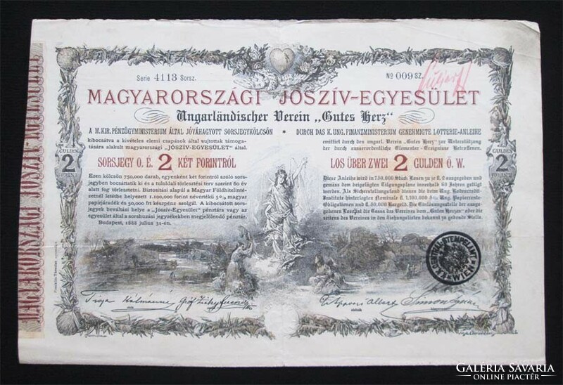 Hungarian Jóssív association lottery ticket 2 HUF 1888