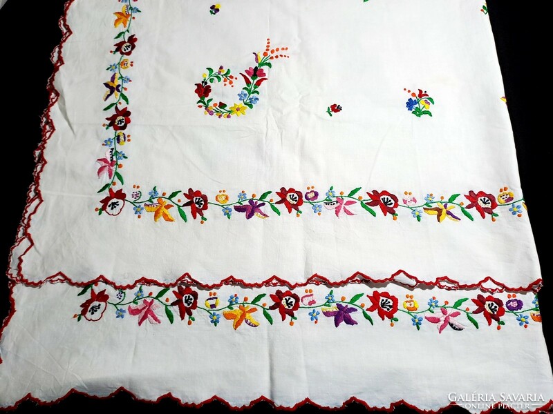 Old large tablecloth embroidered with a Kalocsa pattern, tablecloth 145 x 130 cm