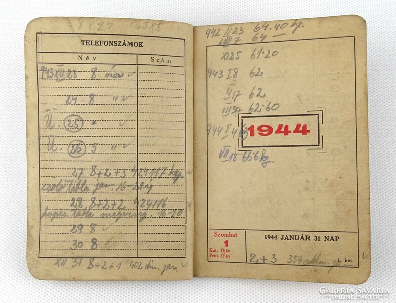 1R100 Heti előjegyzések naptára 1944