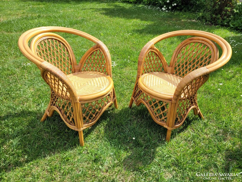 2 retro rattan armchairs, old wicker armchairs, pair of garden furniture