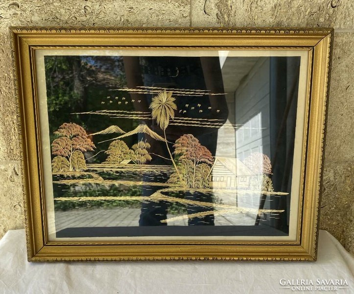 Oriental straw picture framed 1960s