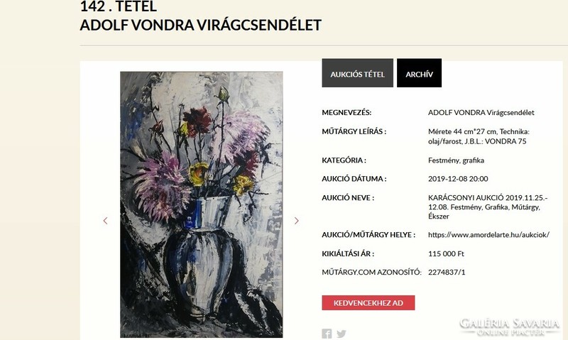 Adolf Vondra (1932 - ) Virágcsendélet festmény