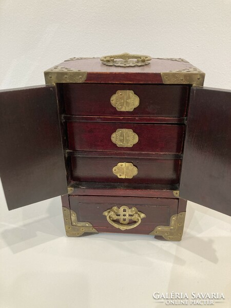 Vintage jewelry box Victorian rosewood wooden box with jade inlay