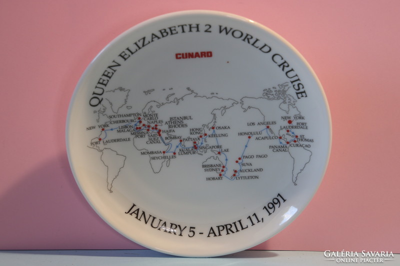 Queen Elizabeth 2 World Cruise Cunard Rosenthal Germany emléktányér 16 cm