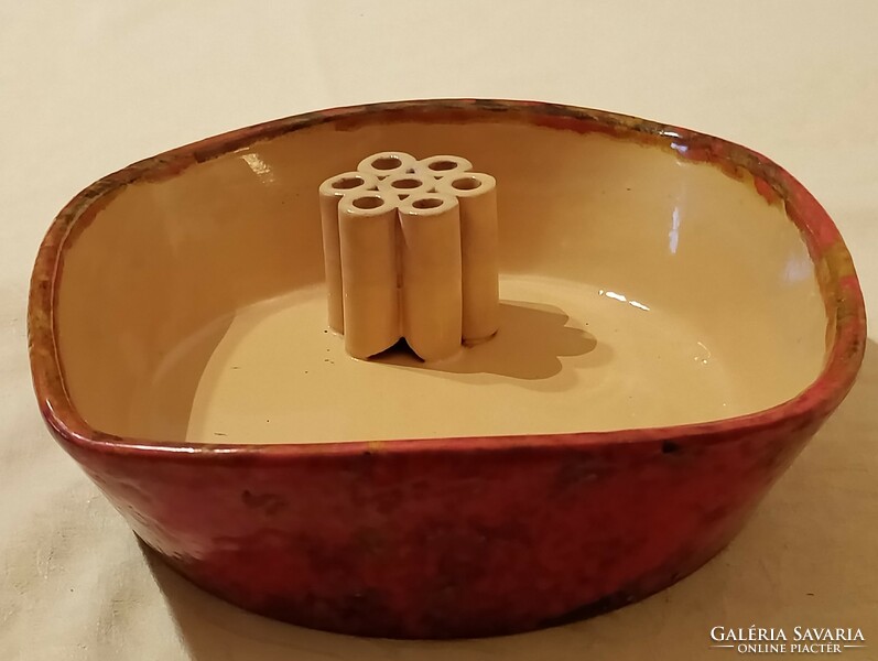 Ikebana holder Hódmezővásárhely ceramics 18x18x5.5cm
