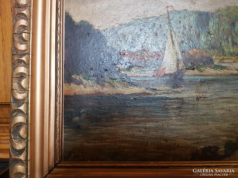 Antique painting from 1920, beautiful landscape, in a beautiful original frame, signed 27x37cm 5 cm frame