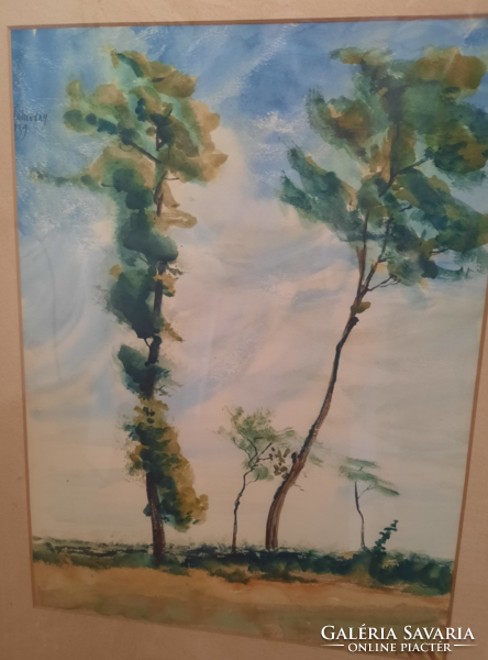 Samoday 1939. With label, watercolor titled / trees