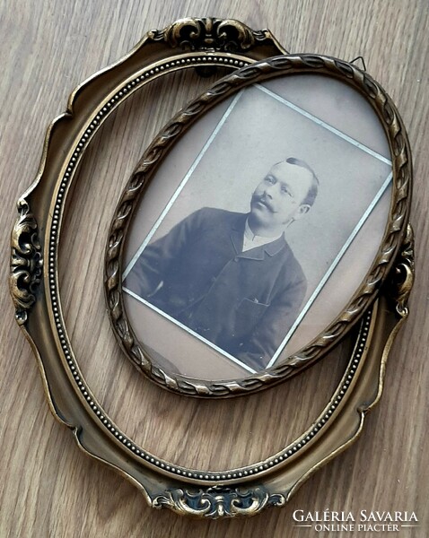 Oval antique lace and braided wooden picture frame 2 pieces in one gift antique photo