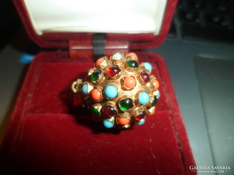 14K gold pendant / colored semi-precious stones