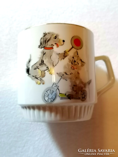 Rare 80-year-old traffic police dog and cat story mug in collector's condition