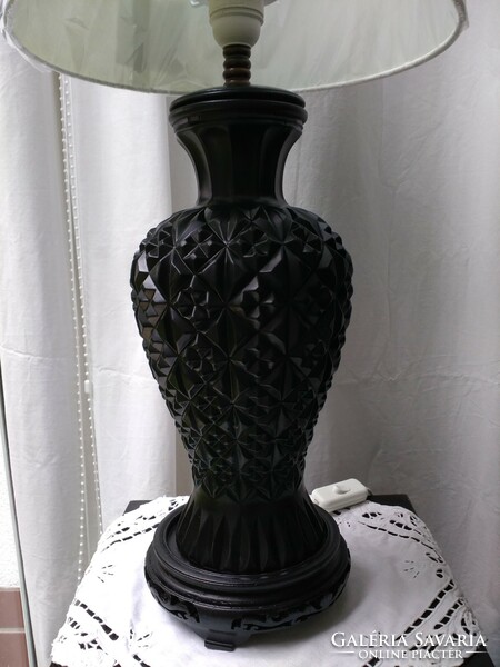 Fantastic black glass lamp in a pair with a white shade