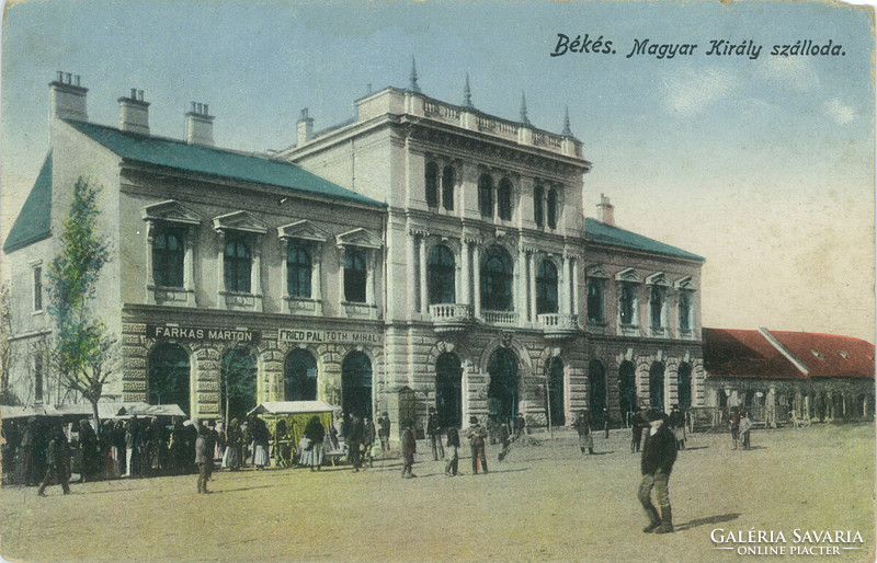1928 – Békés. Magyar Király szálloda. Színezett fotólap, képeslap.