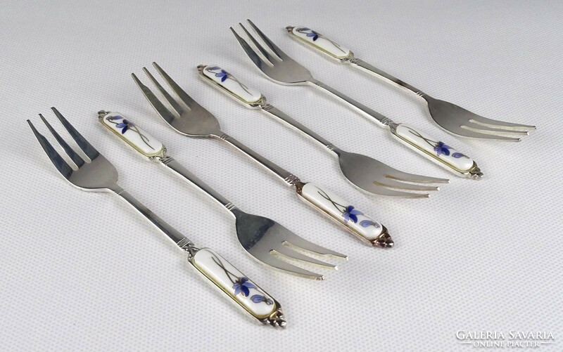 1R016 6-person silver-plated fork set with porcelain inlay in original box