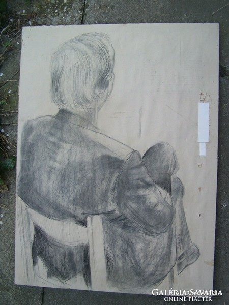 Unknown artist, mid-20th century: man sitting with his back - 80x60 cm. Paper, coal