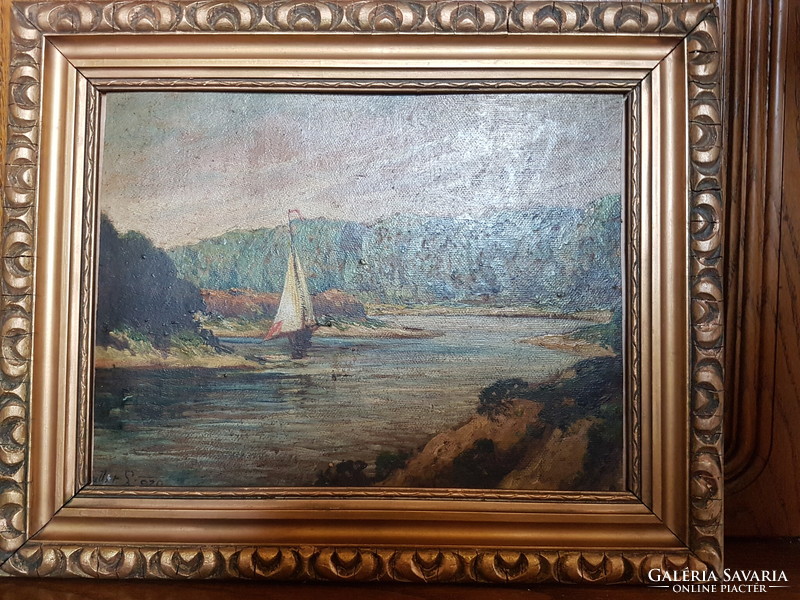 Antique painting from 1920, beautiful landscape, in a beautiful original frame, signed 27x37cm 5 cm frame