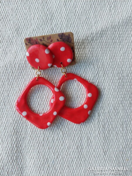 Red and white polka dot earrings