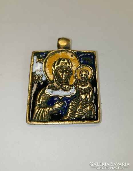 Réz-tűzzománc ortodox utazó ikon-medál