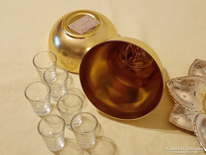 Retro cognac set, pear-shaped holder with 6 cognac glasses 17cm