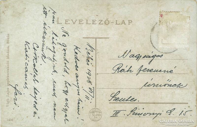 1928 – Békés. Magyar Király szálloda. Színezett fotólap, képeslap.
