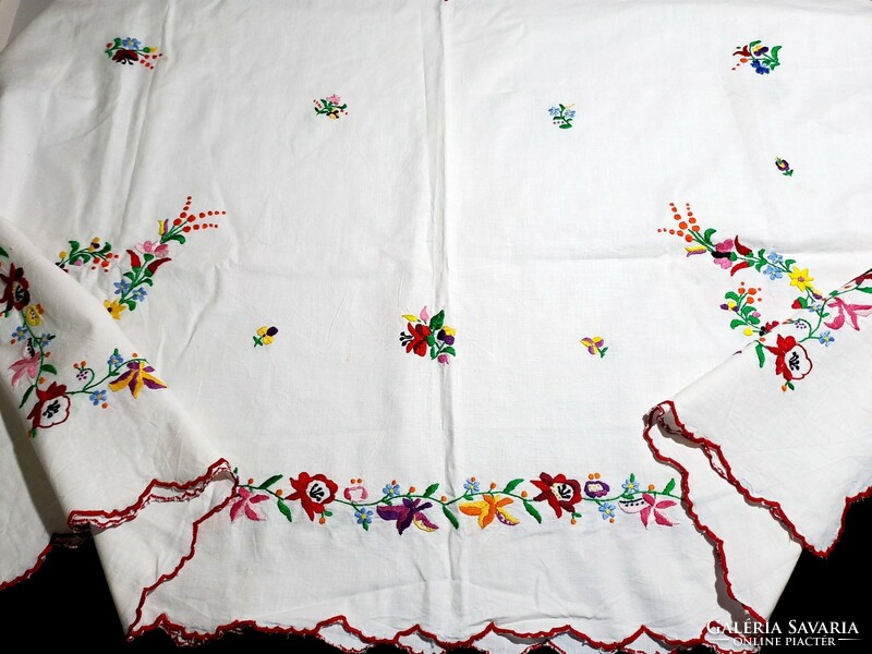 Old large tablecloth embroidered with a Kalocsa pattern, tablecloth 145 x 130 cm