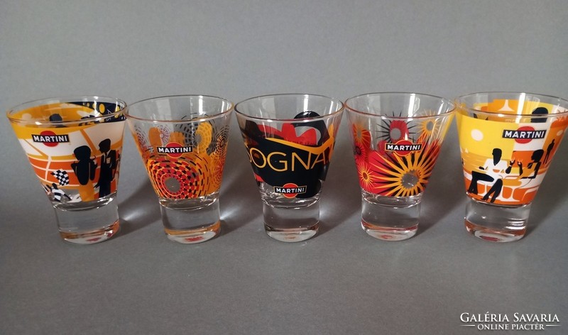 5x pop-art design Martini üveg pohár szett - ritka darabok, 1990es évek