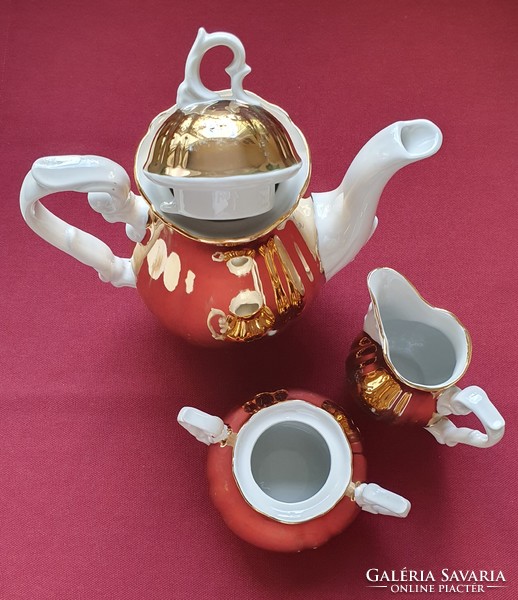 Mayer Wiesau Bavaria dúsan aranyozott német porcelán kávés kanna kancsó kiöntő cukortartó karácsonyi
