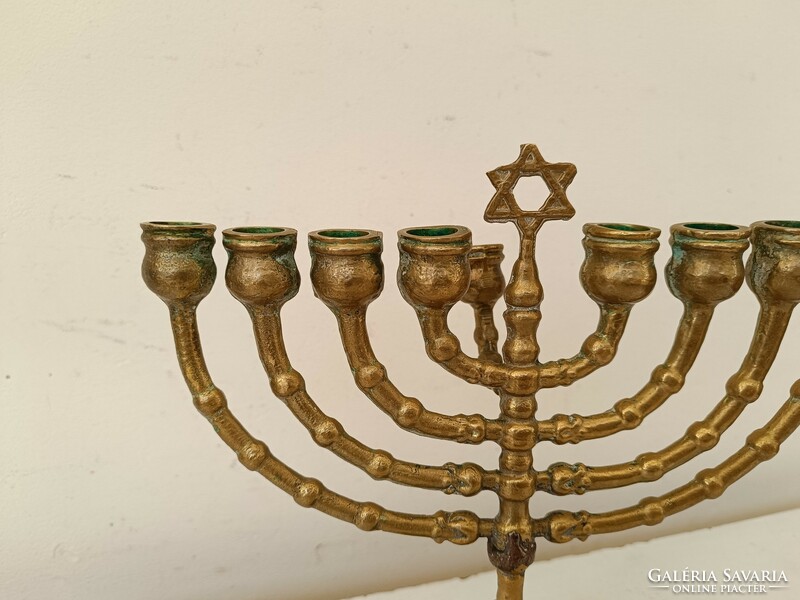 Antique Hanukkah Patina Copper Jewish Hanukkah Heavy Candle Holder Star of David Judaica 9 Branch Menorah 835