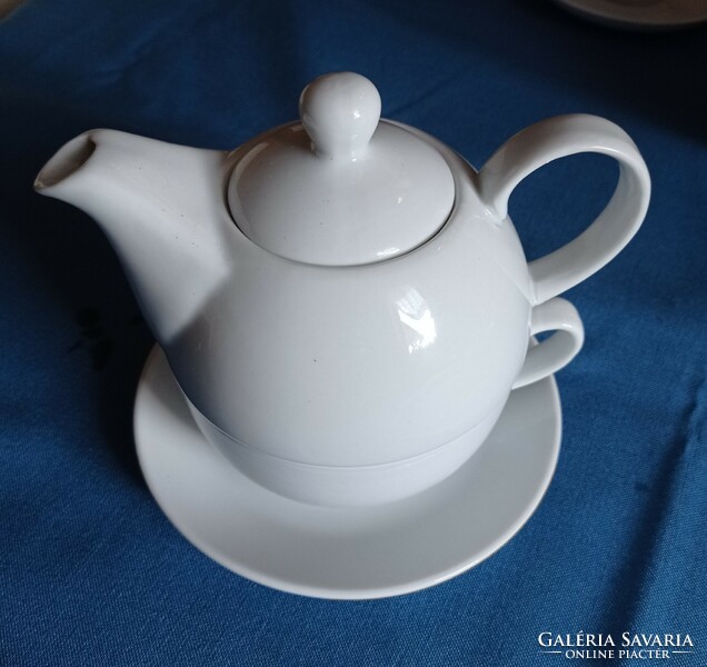 New, 3-piece, snow-white, tea set for one person