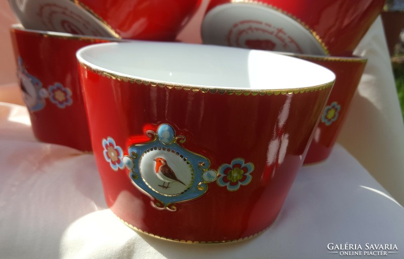 Pip Studio- Love Birds Medallion Red porcelán, kávés -reggeliző készlet