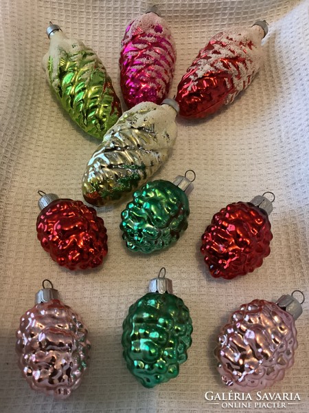 Old glass fruits snowy cones Christmas tree decorations