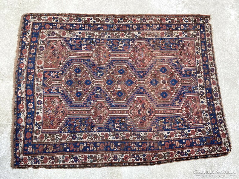 Antique oriental handwoven knotted rug 224 x 171 cm