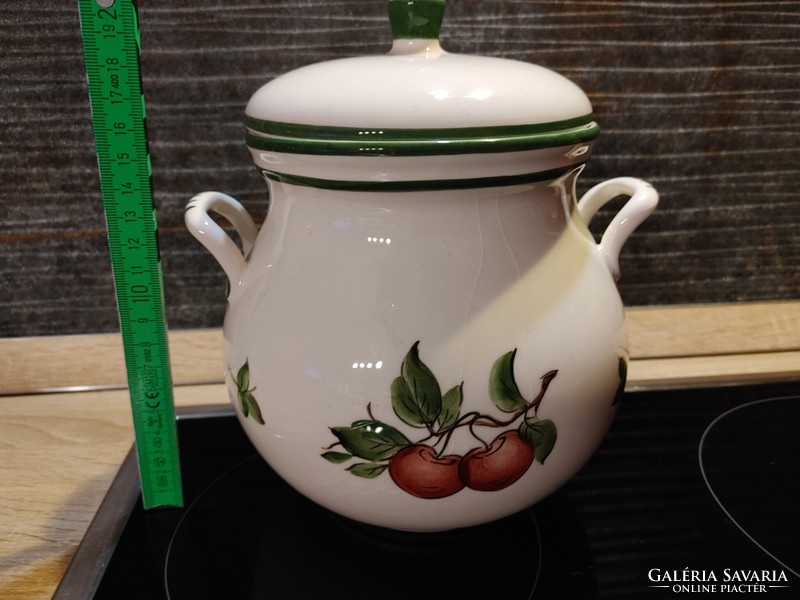 Handpainter Halfi cherry ceramic jar with lid