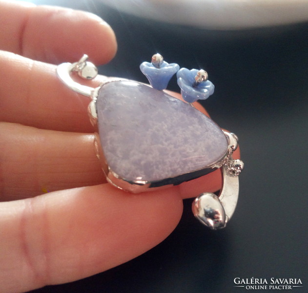 Special handcrafted mineral pendant with chalcedony stone and glass beads