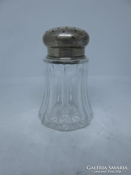 German glass powdered sugar sprinkler with silver cap