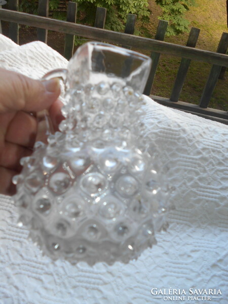 Antik bütykös keresztelő kancsó- szakított  üveg  13 cm