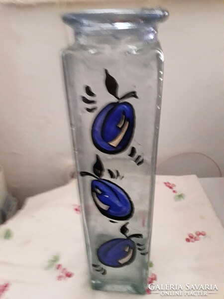 Plum painted glass vase flask bottle 30x7x7 cm. Novel
