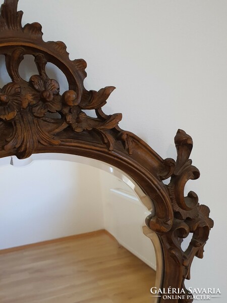 Baroque carved wooden frame with hand-polished, faceted mirror. (Video!)