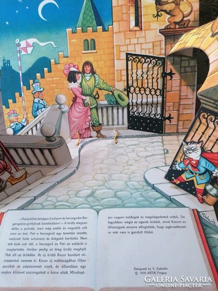 Csizmás Kandúr Kubasta 3D mesekönyv1970Prága Antikvár könyv Ritka