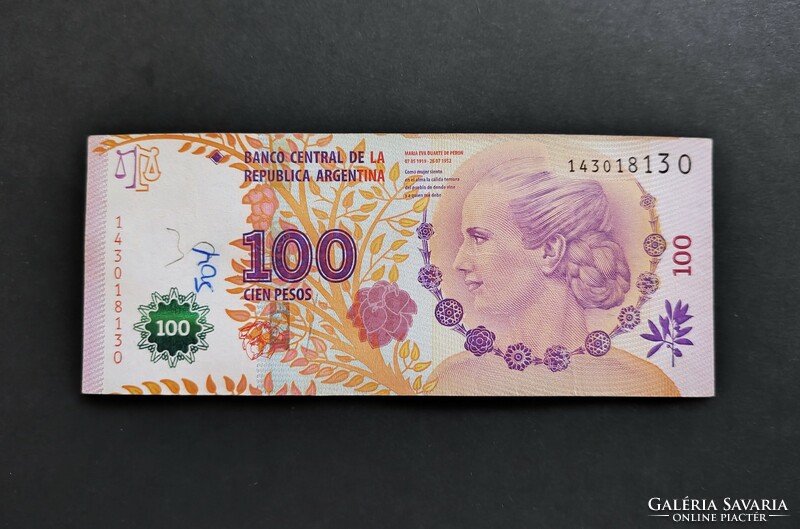 Argentina 100 Pesos 2012 - Eva Peron emlékkiadás, VF+ (kis tollfirka az előlapon)