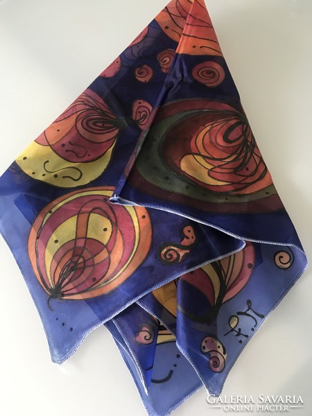 Hand-dyed silk scarf, signed, 90 x 85 cm