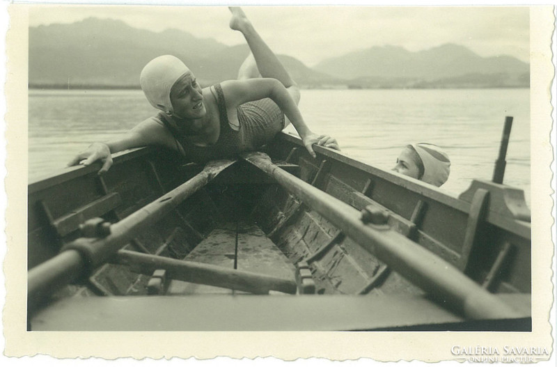 1958. Austria. Swimming training on the lake. The creator of the picture and the identity of the people on it are unknown.