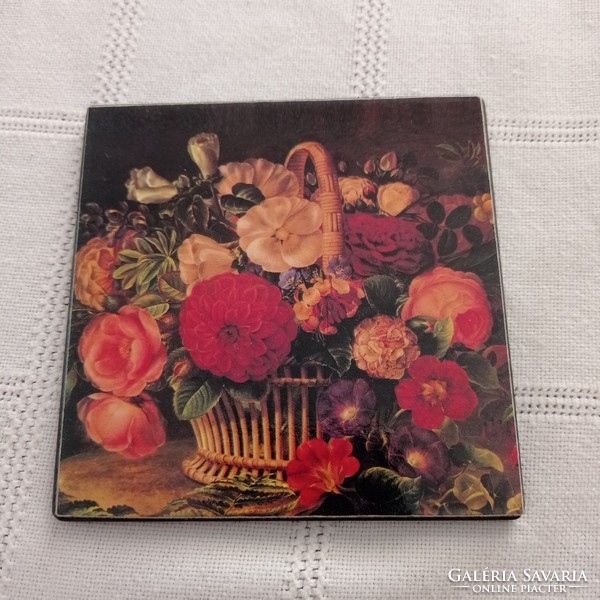 6 cork coasters decorated with a bouquet of flowers