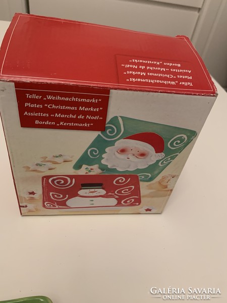 Boxed 3d ceramic Santa Claus snowman plates with glossy glaze
