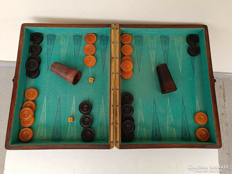 Antik backgammon társas játék ostábla arab játék dobozában 715 8677