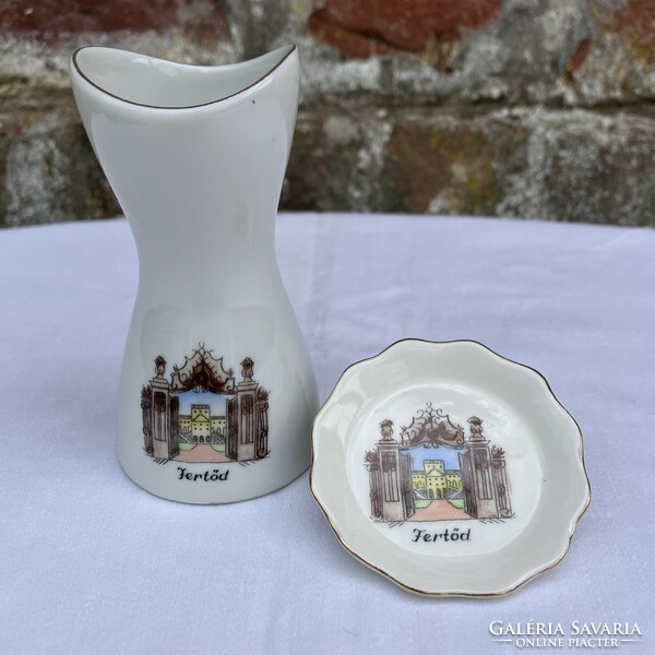 Aquincum collector's porcelain vase and plate - decorative plate - mini plate - souvenir