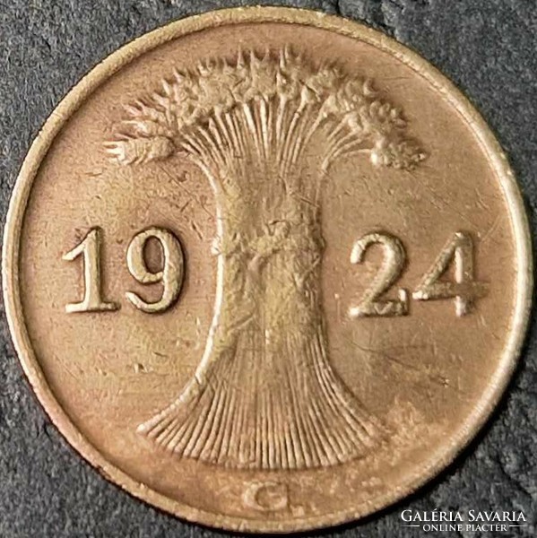 Germany 1 reichspfennig, 1924 mintmark 