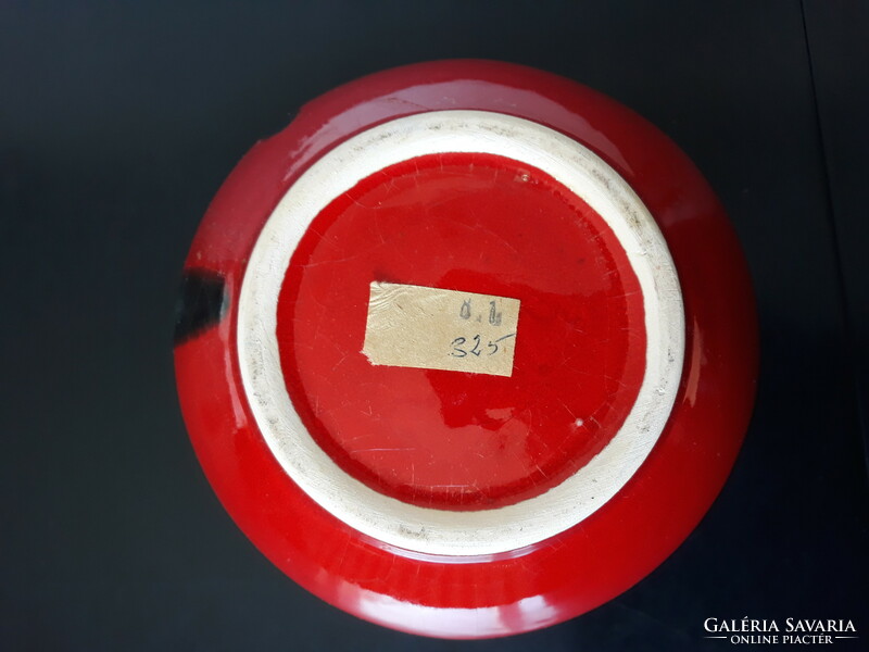 Retro iparművészeti folyatott mázas piros kerámia gömbváza