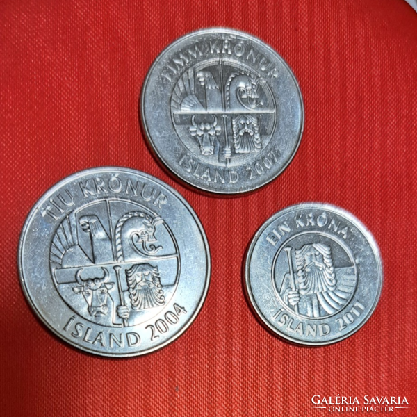 Iceland 3 pieces 1, 5 and 10 kroner (1808)